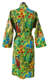 Indian Large Yellow Frida Kahlo Printed Cotton Bathrobe – Women’s Kimono Dressing Gown